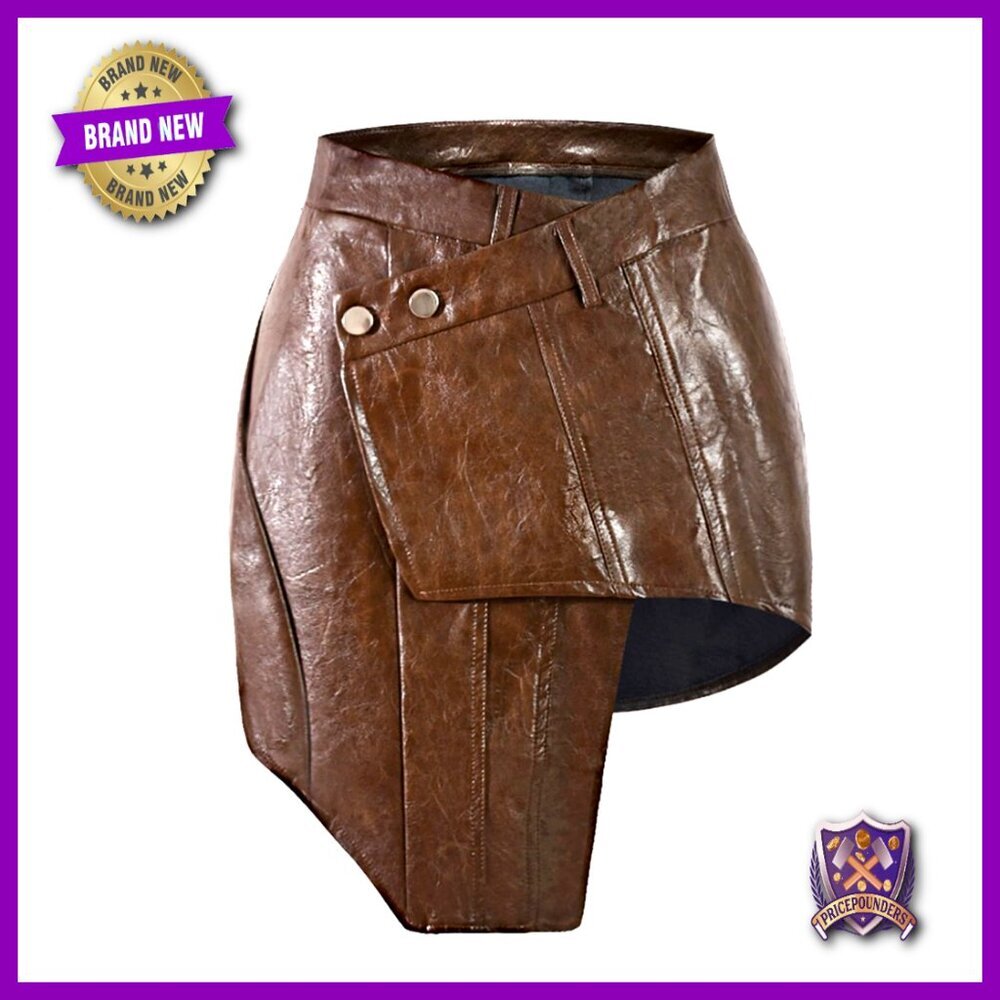 High Waisted PU Mini Skirt Asymmetrical Wrap Slim Fit Summer Casual